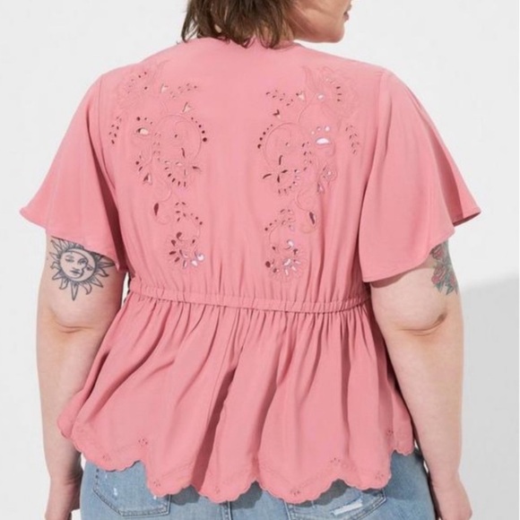 Torrid Dusty Rose Battenberg Lace Crop Tie Kimono NWT 3 - Picture 2 of 8